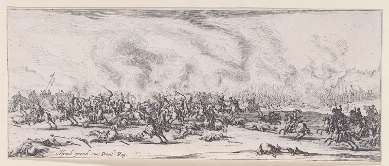 La Bataille (The Battle), plate 3 from "Les Misères et les Mal-Heures de la Guerre" (The Miseries and Misfortunes of War) Wall Art by Jacques Callot - High-Resolution Digital Print