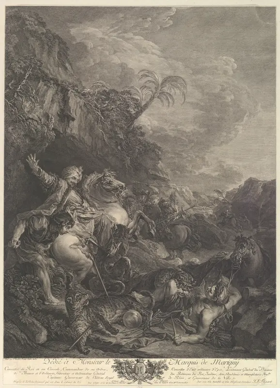 La Chasse au Tigre (The Tiger Chase) Wall Art by Jean Jacques Flipart - High-Resolution Digital Print