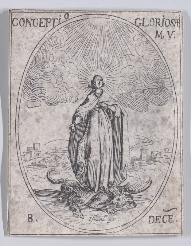 La Conception Glorieuse de la Se. Vierge (The Immaculate Conception), December 8th, from "Les Images De Tous Les Saincts et Saintes de L'Année" (Images of All of the Saints and Religious Events of the Year) Wall Art by Jacques Callot - High-Resolution Digital Print