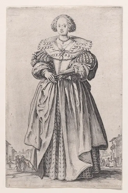La Dame a l'Eventail (The Lady with a Fan), from "La Noblesse" (The Nobility) Wall Art by Jacques Callot - High-Resolution Digital Print