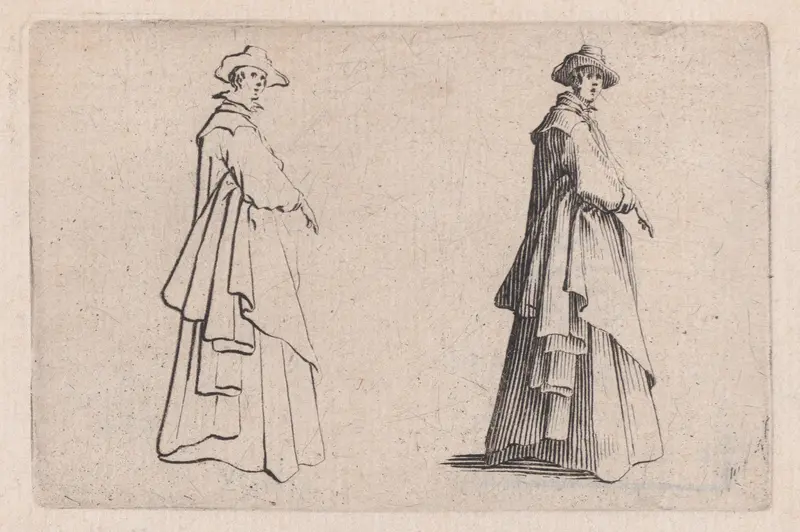 La Dame au Vêtement Ample (The Woman with Ample Clothing), from "Les Caprices" Series B, The Nancy Set Wall Art by Jacques Callot - High-Resolution Digital Print