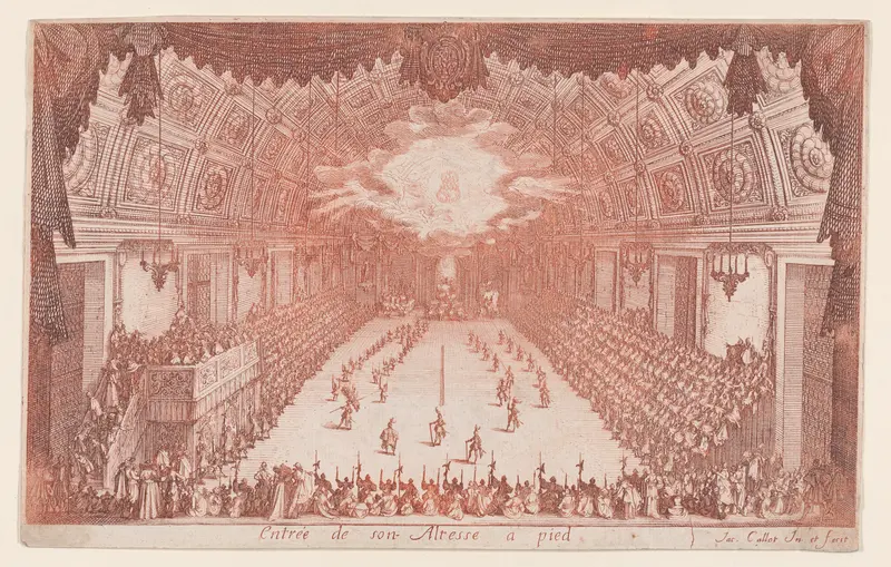 La Défilé a Pied (The Parade on Foot), from Le Combat a la Barrière in the Palace at Nancy by Henri Humbert, printed by Sebastien Phillipe by Jacques Callot - High-Resolution Digital Print