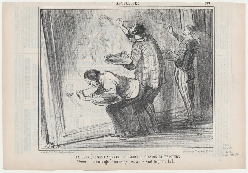 La Dernière Semaine avant L'Ouverture du Salon de Peinture, from Actualités, published in Le Charivari, May 9, 1857 Wall Art by Honoré Daumier - High-Resolution Digital Print