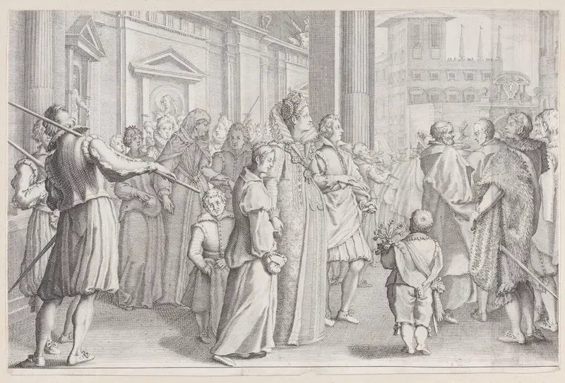 La Grande Duchesse Marie des Jeunes Filles, from "La Vie de Ferdinand Ier de Médicis série appelée aussi Les Batailles des Médicis" (The Life of Ferdinand I de'Medici also called The Medici Battles) Wall Art by Jacques Callot - High-Resolution Digital Print