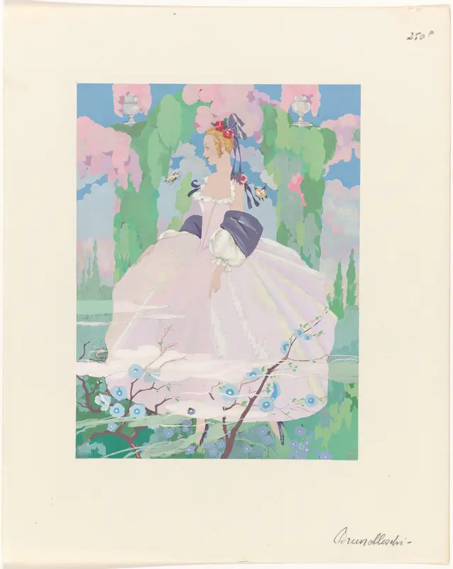 La Guirlande, Album mensuel d'art et de la litterature, 1919-1920 : Vrouw in roze jurk in tuin Wall Art by Unknown - High-Resolution Digital Print