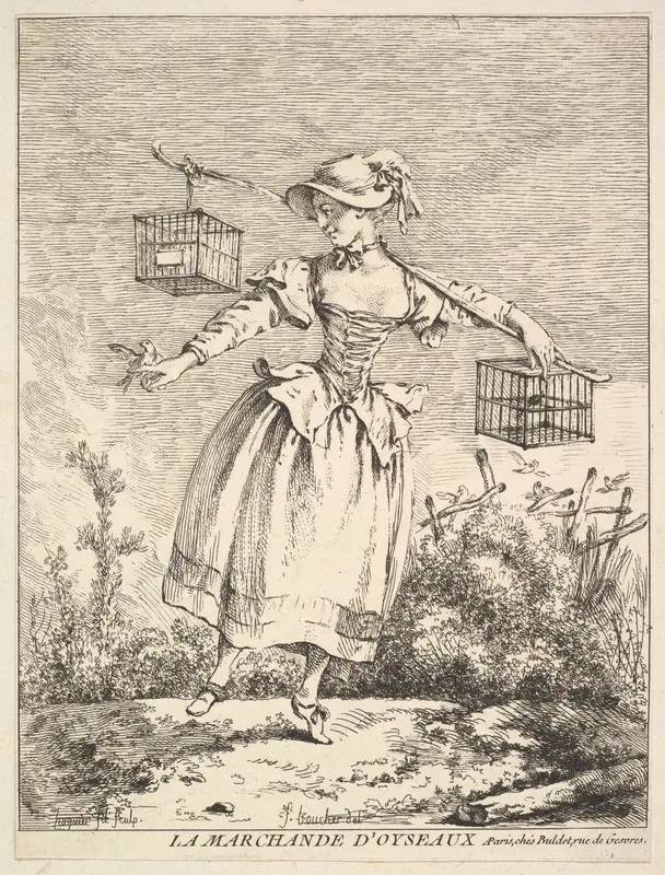 La marchande d'oyseaux (The Bird Merchant) Wall Art by Jacques Gabriel Huquier - High-Resolution Digital Print