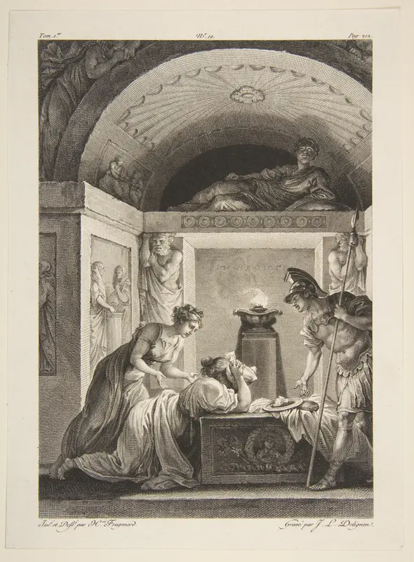 La Matrone d'Ephese, from "Contes et nouvelles en vers par Jean de La Fontaine. A Paris, de l'imprimerie de P. Didot, l'an III de la République, 1795" Wall Art by Jean-Louis Delignon - High-Resolution Digital Print