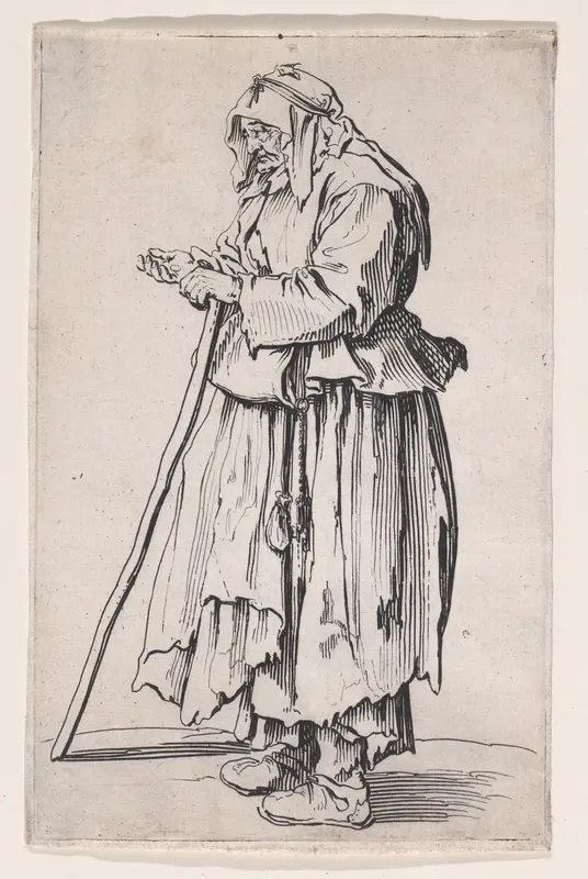 La Mendiante Venant de Recevoir la Charité (The Female Beggar Receiving her Charity), from Les Gueux suite appelée aussi Les Mendiants, Les Baroni, ou Les Barons (The Beggars, also called the Barons) Wall Art by Jacques Callot - High-Resolution Digital Print