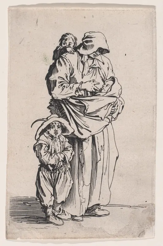La Mère et ses Trois Enfans (The Mother and her Three Children), from "Les Gueux suite appelée aussi Les Mendiants, Les Baroni, ou Les Barons" (The Beggars, also called the Barons) Wall Art by Jacques Callot - High-Resolution Digital Print