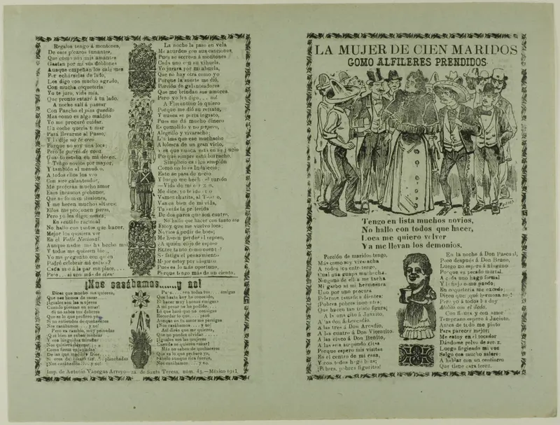 La mujer con cien maridos como alfileres prendidos (The women with hundreds of husbands like pins on fire) Wall Art by José Guadalupe Posada - High-Resolution Digital Print