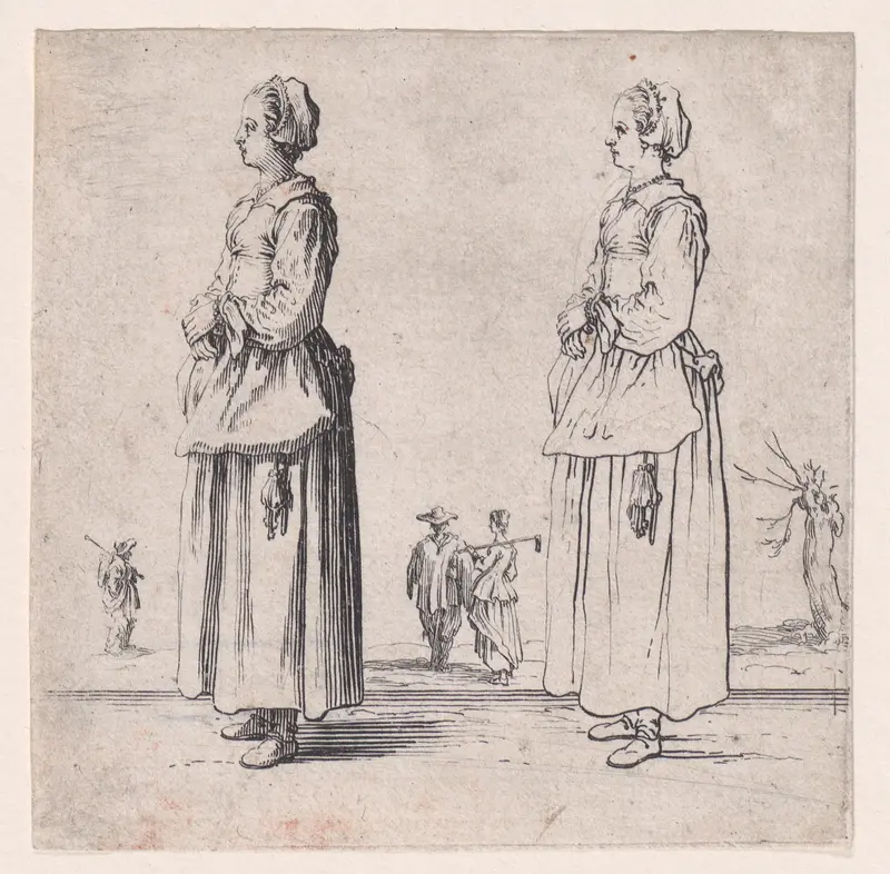 La Paysanne Tournée a Gauche, les Mains Appuyées l'Une sur l'Autre (The Peasant Woman Turned to the Left, One Hand Placed in the Other), from "Varie Figure" (Various Figures) Wall Art by Jacques Callot - High-Resolution Digital Print