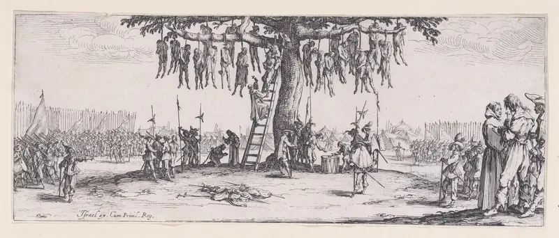 La Pendasion (The Hanging), plate 11 from "Les Misères et les Mal-Heures de la Guerre" (The Miseries and Misfortunes of War) Wall Art by Jacques Callot - High-Resolution Digital Print