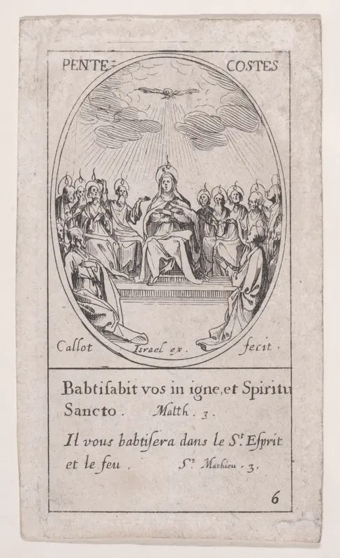 La Pentecôte (The Pentecost), scene 6 from Images des Fêtes Mobiles (Images of Moveable Feasts from the Christian Calendar), part of "Les Images De Tous Les Saincts et Saintes de L'Année" (Images of All of the Saints and Religious Events of the Year) Wall Art by Jacques Callot - High-Resolution Digital Print