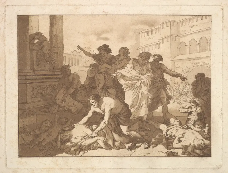La Peste chez les Philistins (Plague Among the Philistines), in an album containing Recueil de Compositions par Lagrenée Le Jeune (Collection of Compositions by Lagrenée the Younger) Wall Art by Jean Jacques Lagrenée - High-Resolution Digital Print
