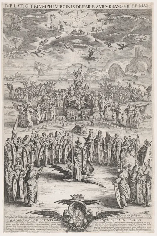 La Petite Thèse estampe appelée aussi Le Triomphe de La Vierge et Jubilé de La Vierge (The Small Thesis, also called The Triumph o fthe Virgin and Jubilee of the Virgin) Wall Art by Jacques Callot - High-Resolution Digital Print