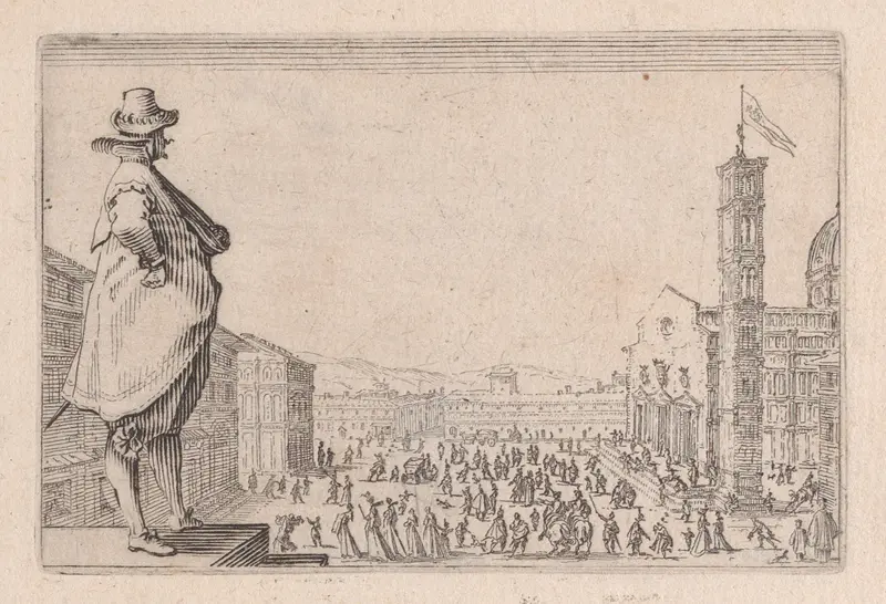La Place du Dome, a Florence (The Piazza del Duomo, in Florence), from "Les Caprices" Series B, The Nancy Set Wall Art by Jacques Callot - High-Resolution Digital Print