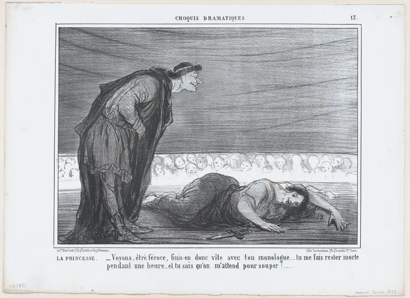 La Princesse. –Voyons, être féroce, finis-en..., from Croquis Dramatiques, published in Le Charivari, January 26, 1857 Wall Art by Honoré Daumier - High-Resolution Digital Print