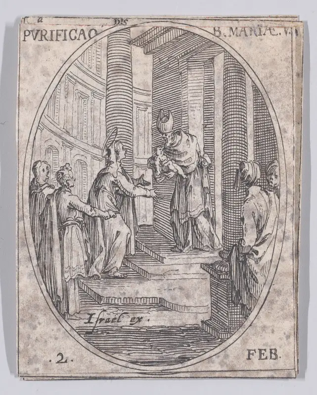 La Purification de la Vierge (The Purification of the Virgin), February 2nd, from "Les Images De Tous Les Saincts et Saintes de L'Année" (Images of All of the Saints and Feast Days of the Year) Wall Art by Jacques Callot - High-Resolution Digital Print