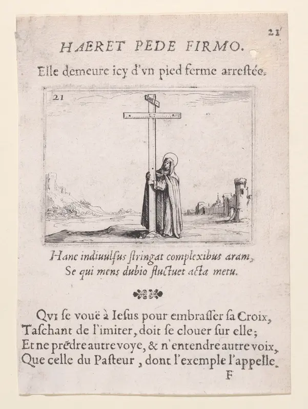 La Religieuse Tenant La Sainte Croix (The Nun Holds the Cross), plate 21 from "Lux Claustri ou La Lumière du Cloitre" (The Light of the Cloisters) Wall Art by Jacques Callot - High-Resolution Digital Print
