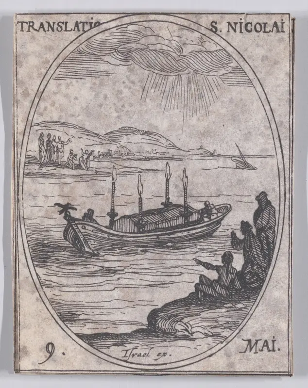 La Translation de S. Nicolas (The Translation of St. Nicholas), May 9th, from "Les Images De Tous Les Saincts et Saintes de L'Année" (Images of All of the Saints and Religious Events of the Year) Wall Art by Jacques Callot - High-Resolution Digital Print