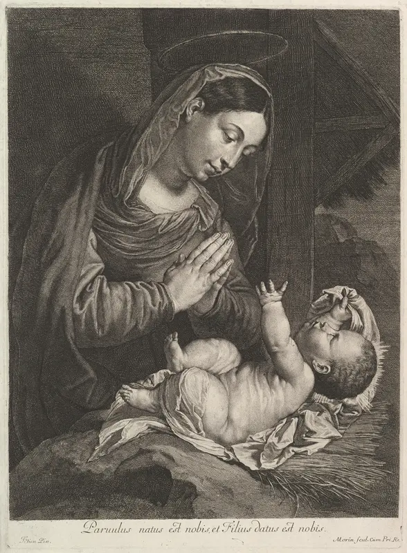 La Vierge adorent l'Enfant Jesus Wall Art by Jean Morin - High-Resolution Digital Print