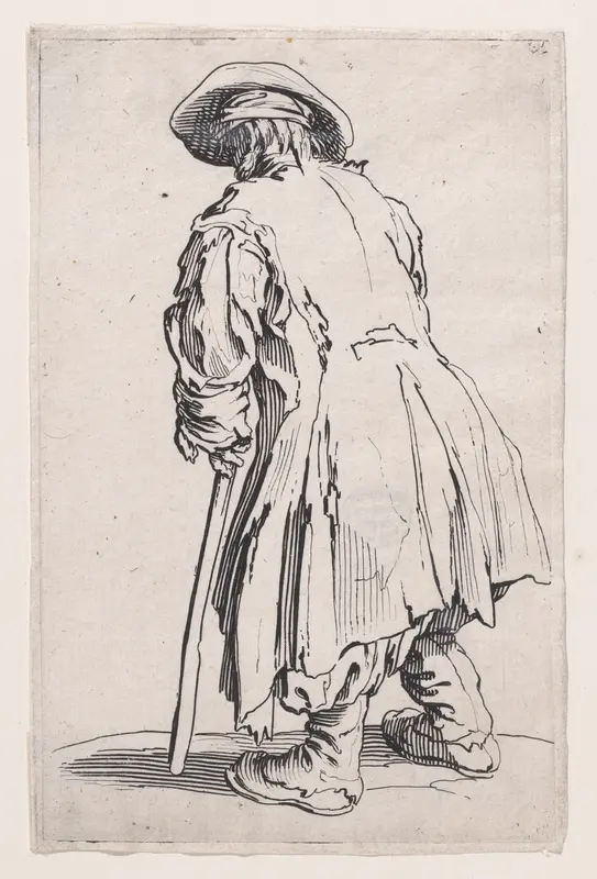 La Vieux Mendiant a une Seule Béquille (The Old Beggar with Only One Crutch), from "Les Gueux suite appelée aussi Les Mendiants, Les Baroni, ou Les Barons" (The Beggars, also called the Barons) Wall Art by Jacques Callot - High-Resolution Digital Print