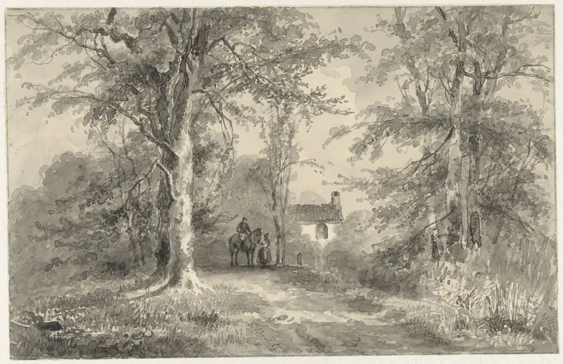 Laan tussen bomen met ruiter en vrouw Wall Art by Frans Breuhaus de Groot - High-Resolution Digital Print