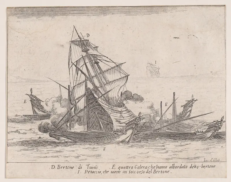 L'Abordage du 'Bertone' (The Colission of 'Bertone'), from "Les Combats de Quatre Galères" (The Battles of Four Galleys) Wall Art by Jacques Callot - High-Resolution Digital Print
