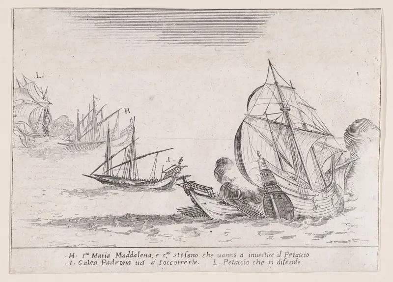 L'Abordage du Taccio (The Collision of Taccio), from "Les Combats de Quatre Galères" (The Battles of Four Galleys) Wall Art by Jacques Callot - High-Resolution Digital Print