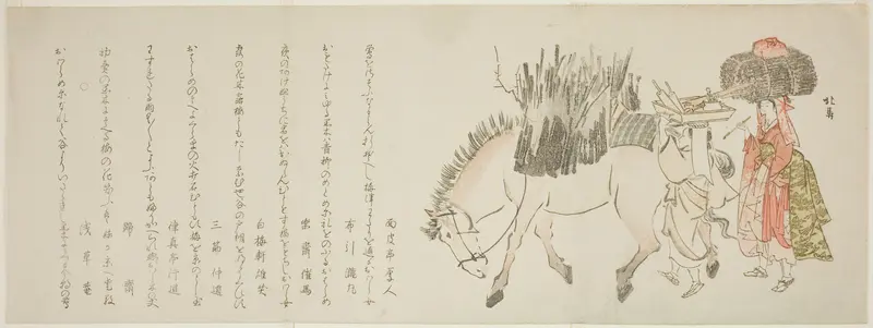 Laden Horse and Women Returning with Brush