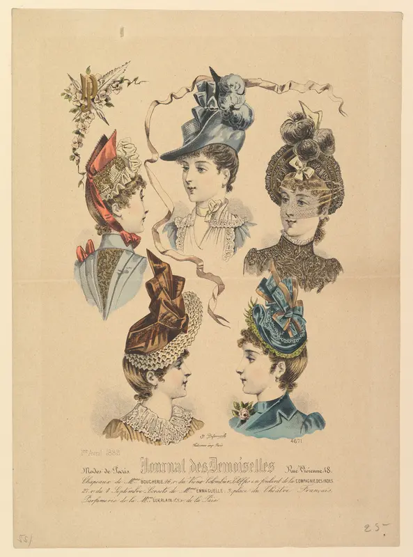 Ladies' Hats, No. 4671, from "Journal des Demoiselles" Wall Art by Paul Deferneville - High-Resolution Digital Print