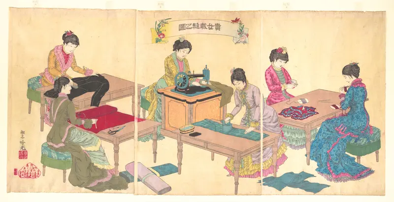 Ladies Sewing  (Kijo saihō no zu) Wall Art by Adachi Ginkō - High-Resolution Digital Print