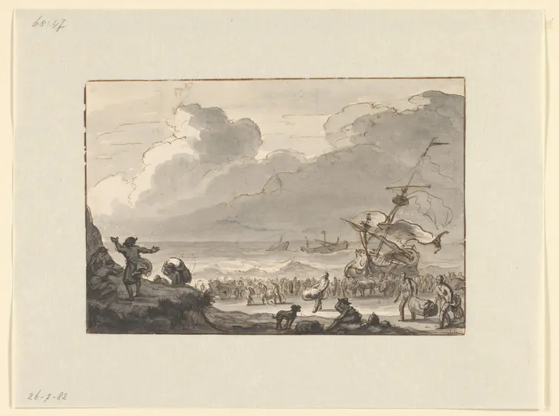 Lading van een schip wordt aan land gebracht Wall Art by Ludolf Bakhuysen - High-Resolution Digital Print