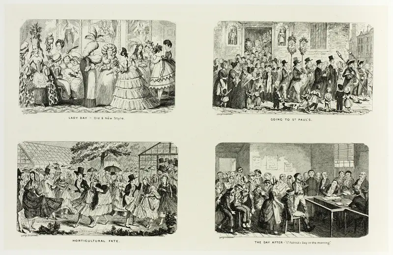 Lady Day - Old & New Style from George Cruikshank's Steel Etchings to The Comic Almanacks: 1835-1853 (top left) Wall Art by George Cruikshank - High-Resolution Digital Print
