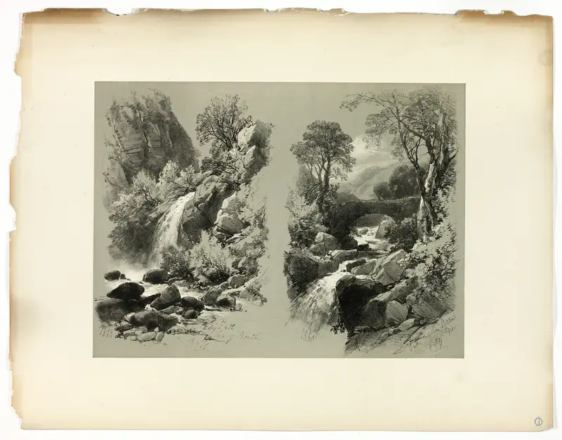 Lady Fall, Vale of Heath, and Fall on the Brent, from Picturesque Selections Wall Art by James Duffield Harding - High-Resolution Digital Print