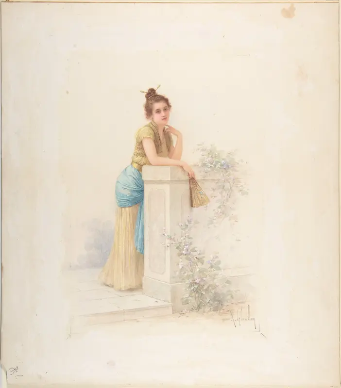 Lady with a Fan Wall Art by Louis-Robert Cuvillon - High-Resolution Digital Print