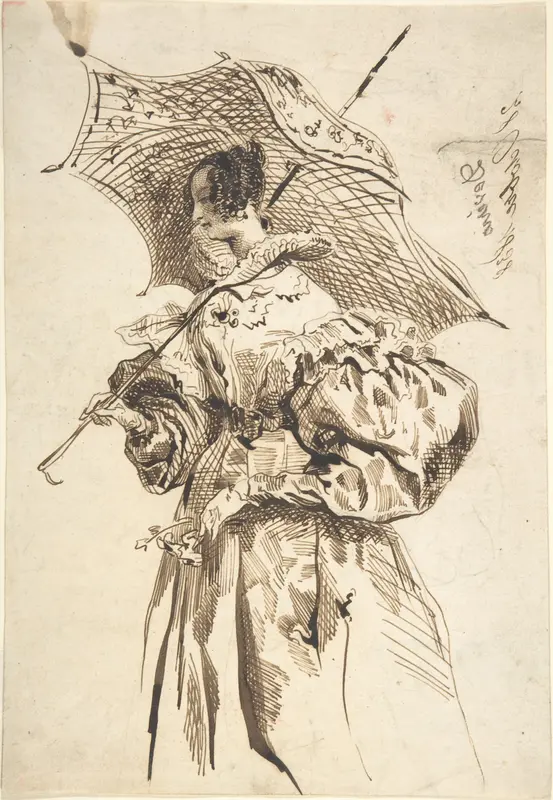Lady with a Parasol Wall Art by Achille-Jacques-Jean-Marie Devéria - High-Resolution Digital Print