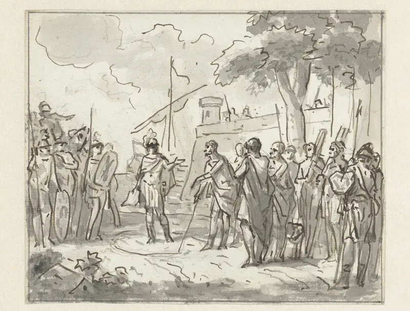 Laenas trekt een cirkel rond Antiochus IV Epiphanes in het zand Wall Art by Jurriaan Andriessen - High-Resolution Digital Print