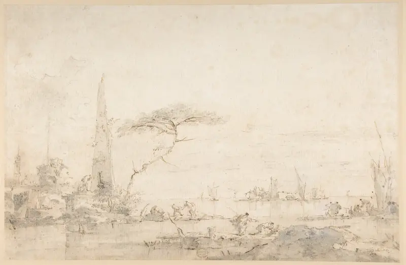 Lagoon Capriccio with an Obelisk Wall Art by Francesco Guardi - High-Resolution Digital Print