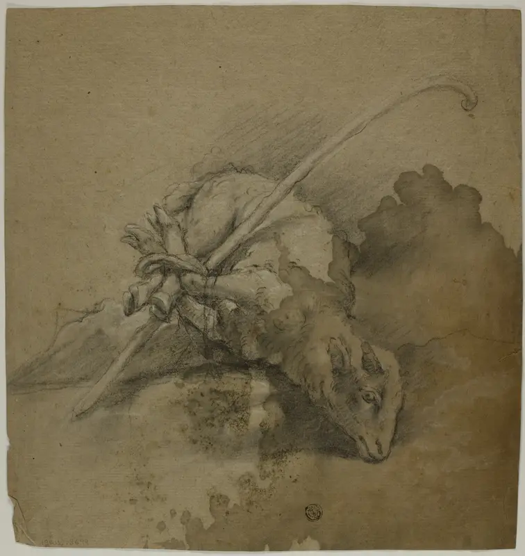 Lamb Bound to Shephard's Crook (recto); Seated Academic Male Nude, From Back, Turning Right (verso) Wall Art by School of Giovanni Battista Piazzetta - High-Resolution Digital Print