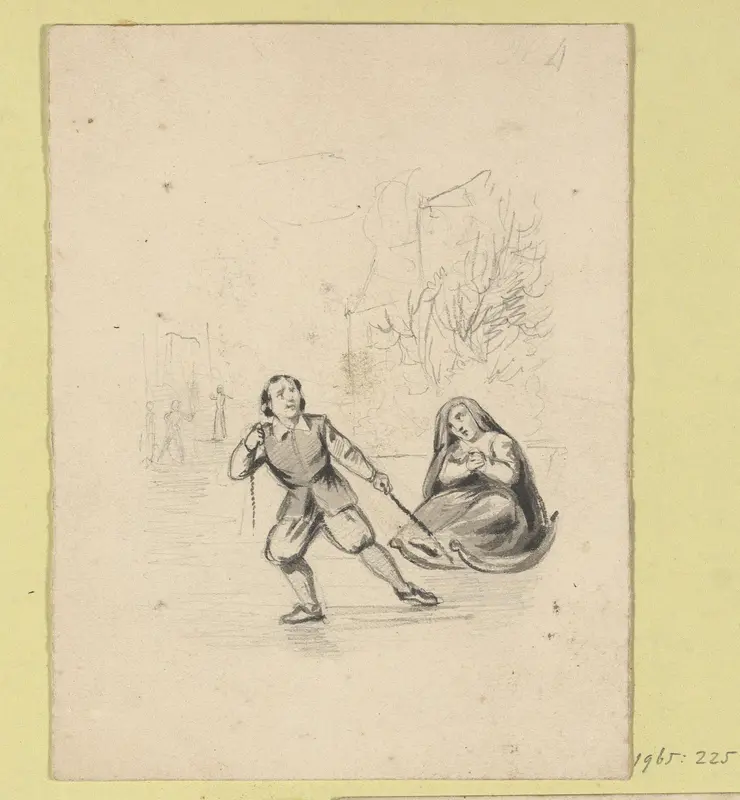 Lambert Melisz. vlucht met zijn moeder in een slee over het ijs Wall Art by Johann Wilhelm Kaiser (I) - High-Resolution Digital Print