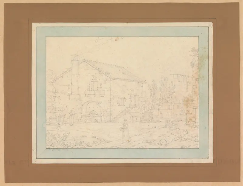 Landhuis en erf met twee vrouwen Wall Art by Unknown - High-Resolution Digital Print