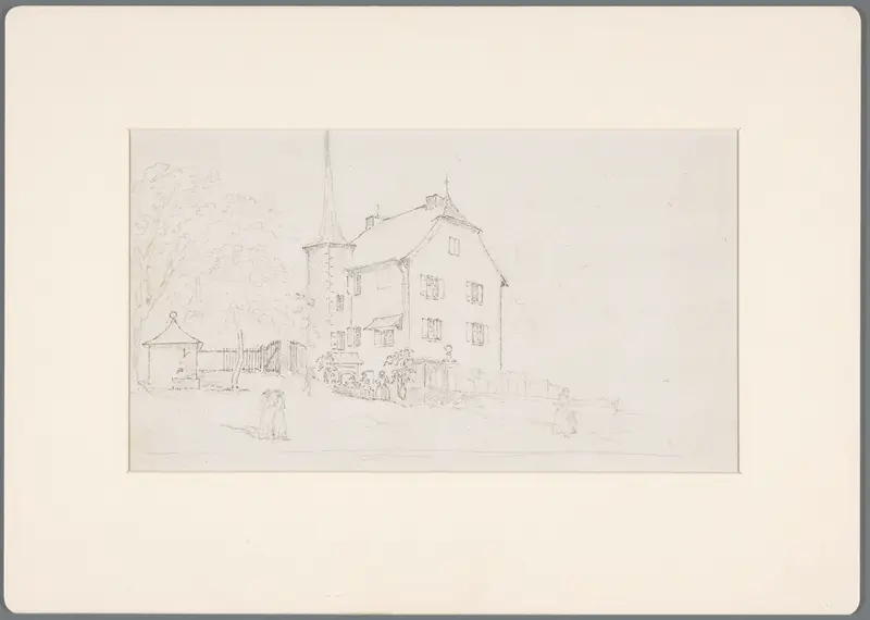 Landhuis in de buurt van het Lac Léman, met op de voorgrond enige figuren Wall Art by David Alphonse de Sandoz-Rollin - High-Resolution Digital Print