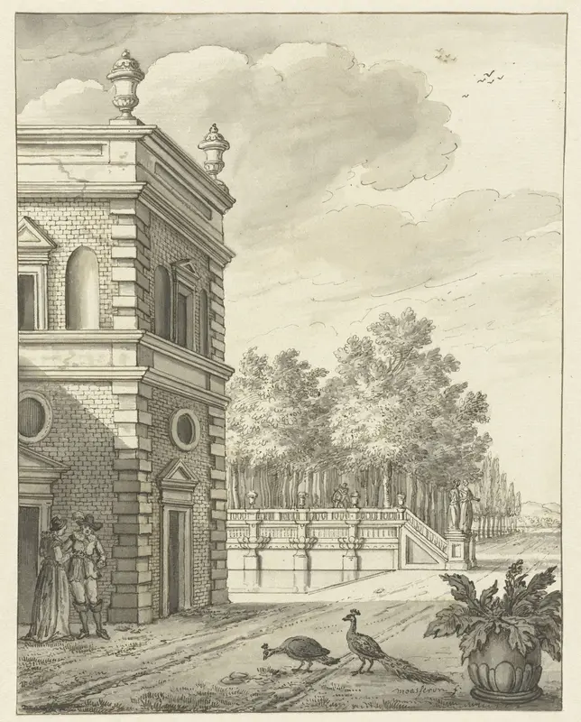 Landhuis met vijver en twee pauwen Wall Art by anonymous - High-Resolution Digital Print