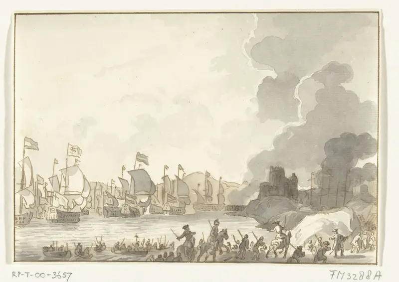 Landing van de Engelse en Nederlandse vloot bij Cadiz, 1702 Wall Art by anonymous - High-Resolution Digital Print