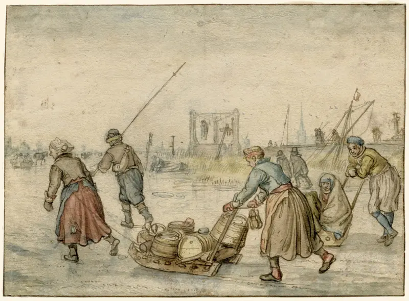 Landlieden met sleden op het ijs Wall Art by Hendrick Avercamp - High-Resolution Digital Print