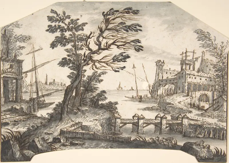 Landscape Drawing for a Wall-Decoration Wall Art by Anonymous, Italian, 18th century - High-Resolution Digital Print