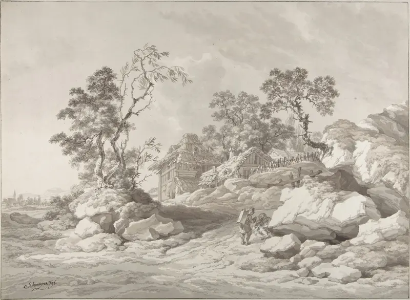Landscape near Mödling with figures Wall Art by Jakob Matthias Schmutzer - High-Resolution Digital Print