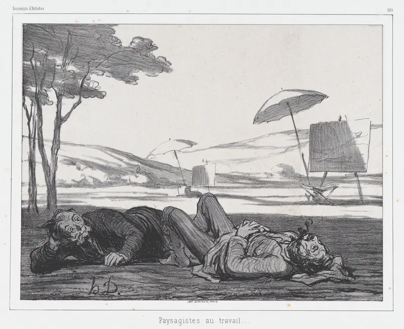 Landscape painters at work, published in Souvenirs d'Artistes Wall Art by Honoré Daumier - High-Resolution Digital Print