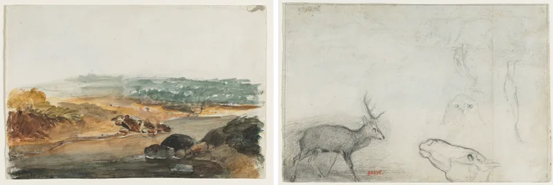 Landscape (recto); Studies of Animals (verso) Wall Art by Antoine-Louis Barye - High-Resolution Digital Print